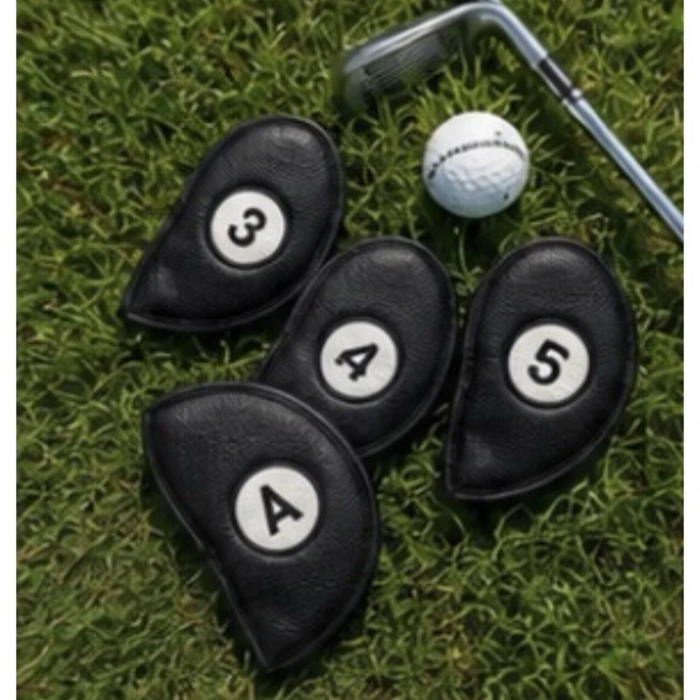 6PC Golf Iron Head Covers Set - Black Leather with Numbers A, S, 3, 4, 5